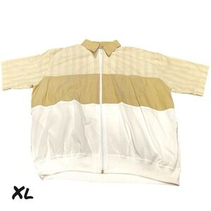 Vtg 80s Collared Shirt Golf John Blair Men's Size XL Full Zip Short Sleeve Brown